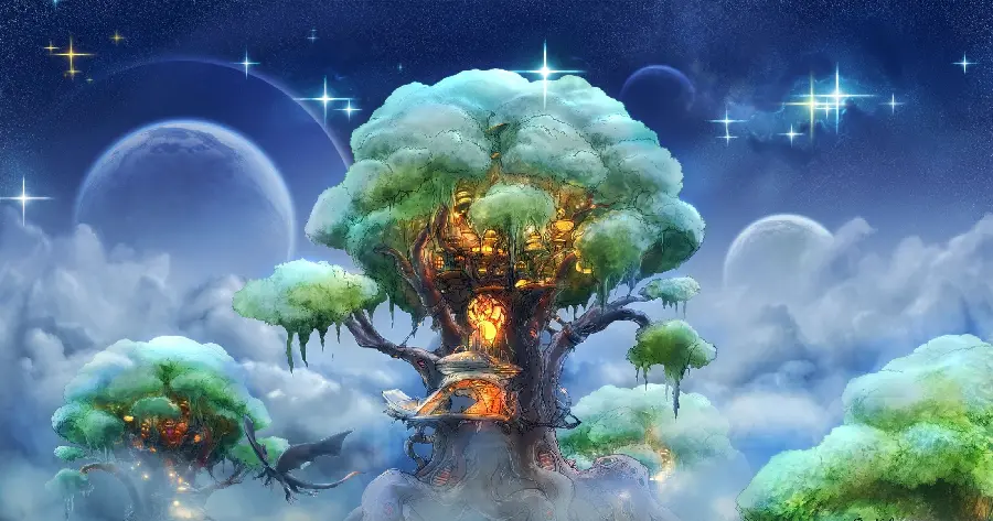 Full HD graphic image with a cartoon magic tree design