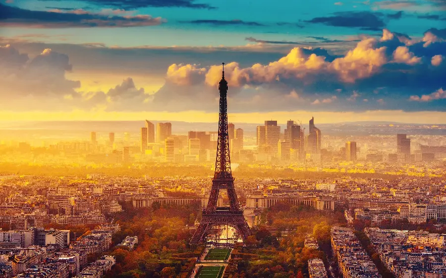 Dust background Eclipse and May Eclipse of beautiful new buildings and the Eiffel Tower in Paris