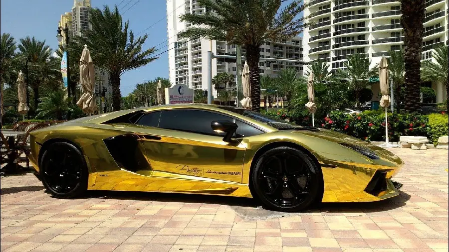 New background of a stunning and expensive golden Lamborghini 