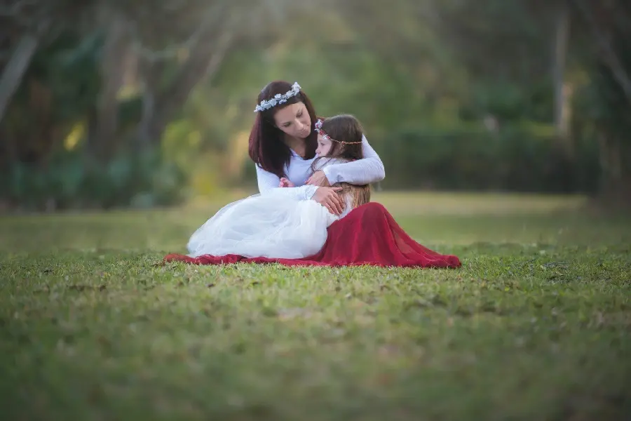Amazing background photo of mother and child in green nature