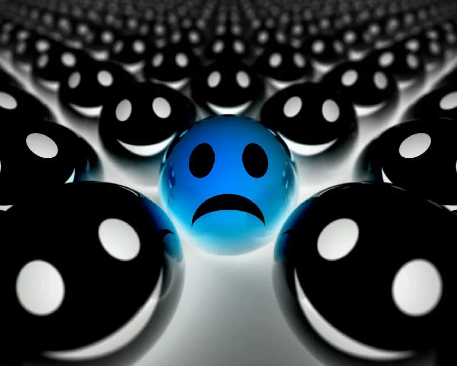Sad emoji among hundreds of happy emoji for profile