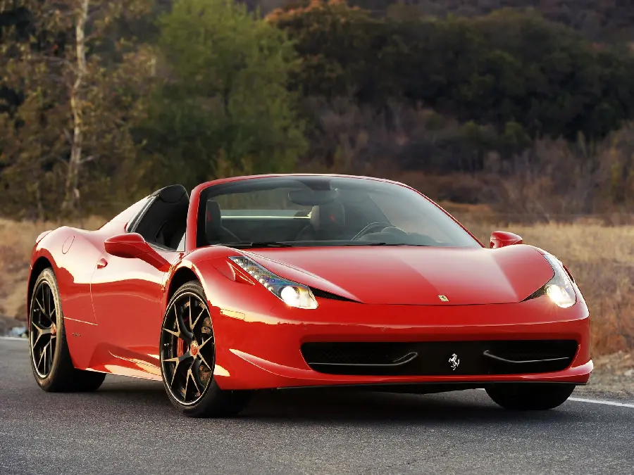 Beautiful photo of the Ferrari 458 on the road in bright red