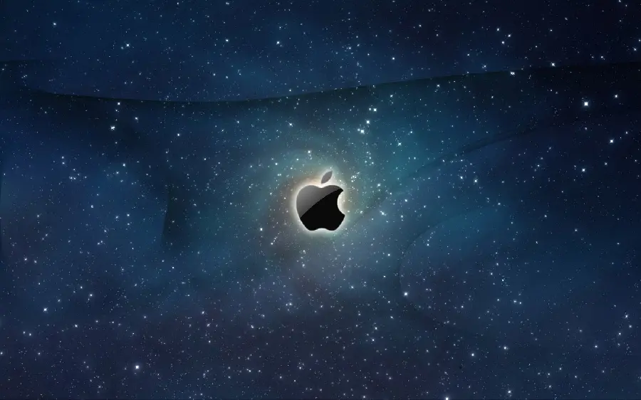 Download Soothing Starry Sky Background with Black Bitten Apple Apple Logo
