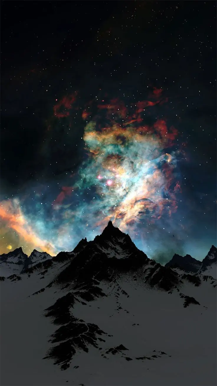 Cute image of nature and the night sky and the Milky Way galaxy over the mountains, special for Android phones