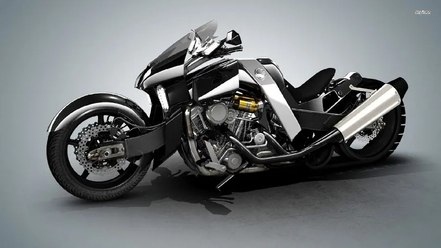Download Lovely New Heavy Custom Motorcycle Image on Gray Background
