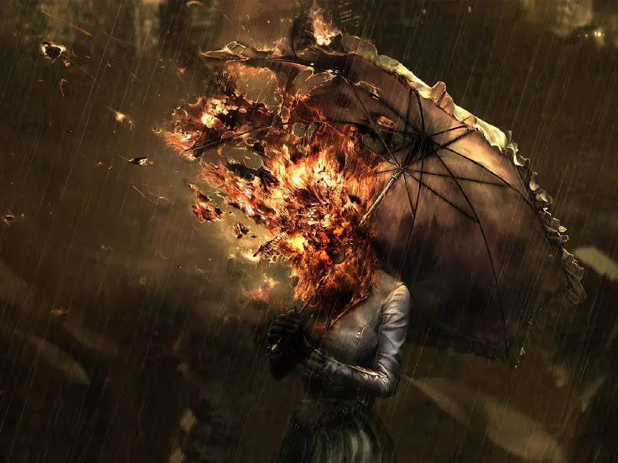Scary and scary photo of the game in the scene of the head catching fire in Full HD quality