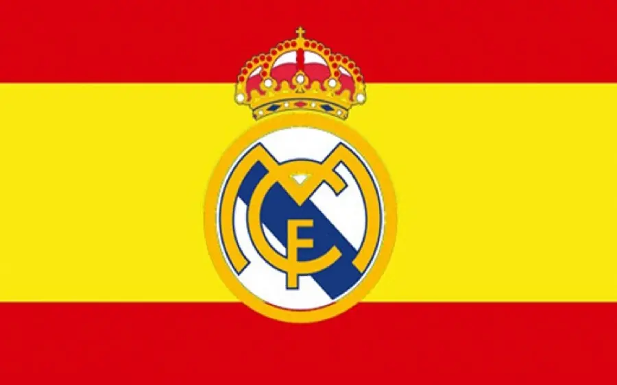 Cute wallpaper of the Real Madrid logo and the flag of Spain with FUII HD quality