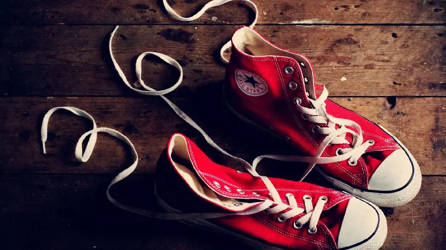Red All-Star shoes from a special view with Full HD quality 