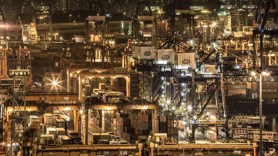 Special view of the industrial metropolis at night with bright lights