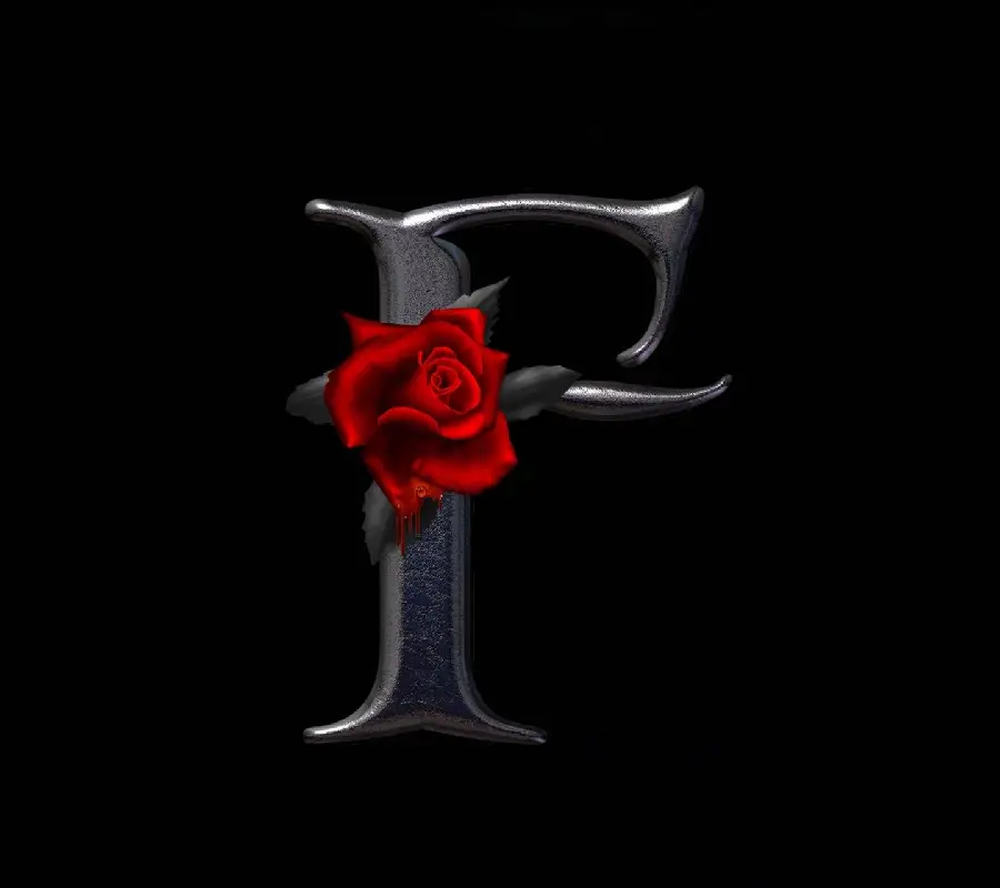 Fantasy image of an iron F with red roses On a black background