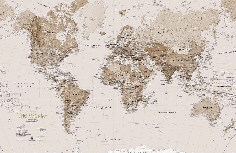 The most viewed old atlas of the world with a dark theme and English titles