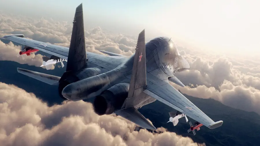 A Huge Warplane Flying in a Cloudy Sky in a 4K Frame