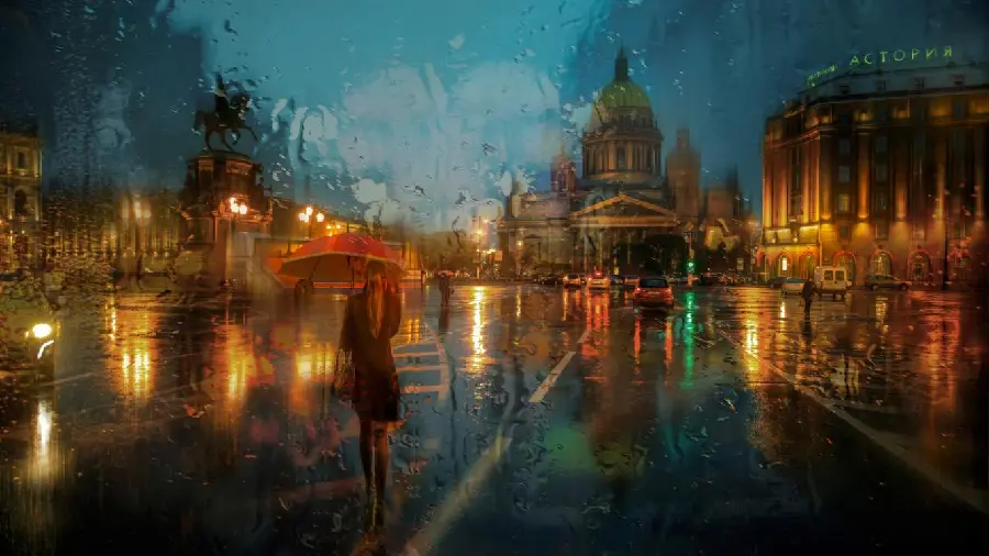Unknown fantasy image of the city of St. Petersburg in rainy weather