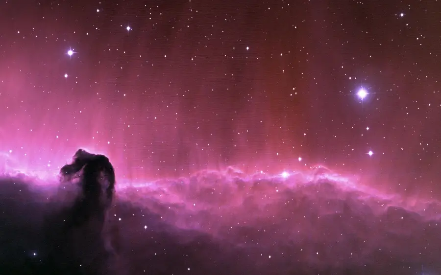 Download a magnificent wallpaper of the Horsehead Nebula known for its pink lights