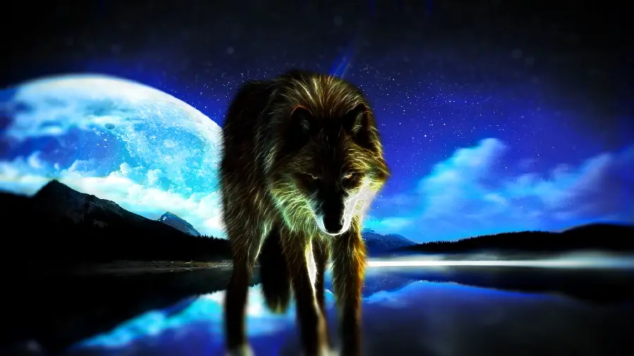 The hottest picture of an angry wolf and the moon in full HD quality 