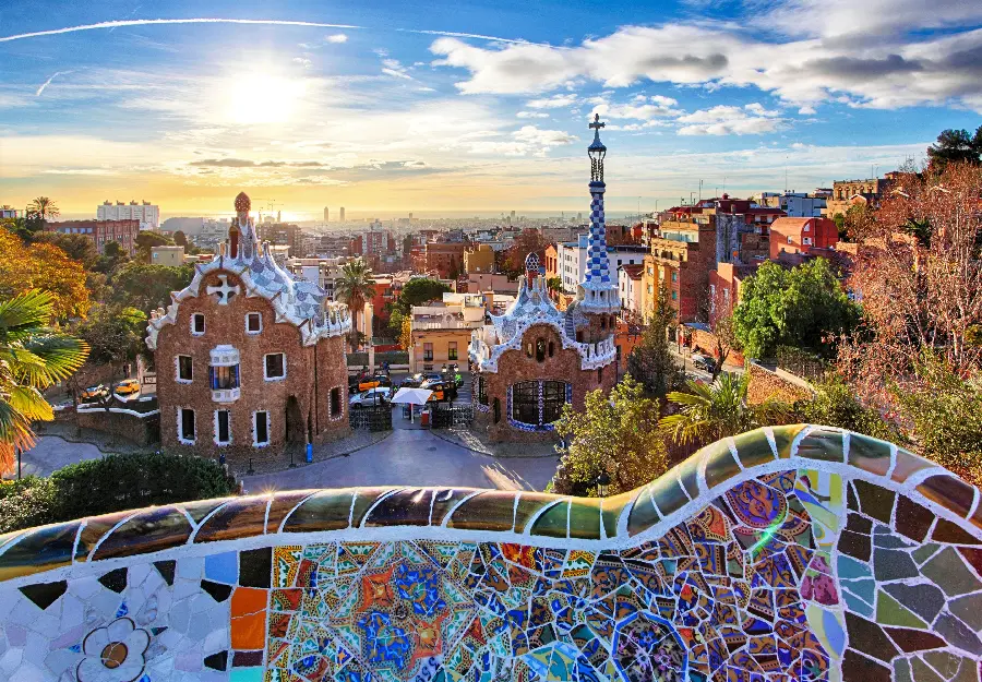 Park Guell background a combination of traditional and modern architecture in the city of Barcelona