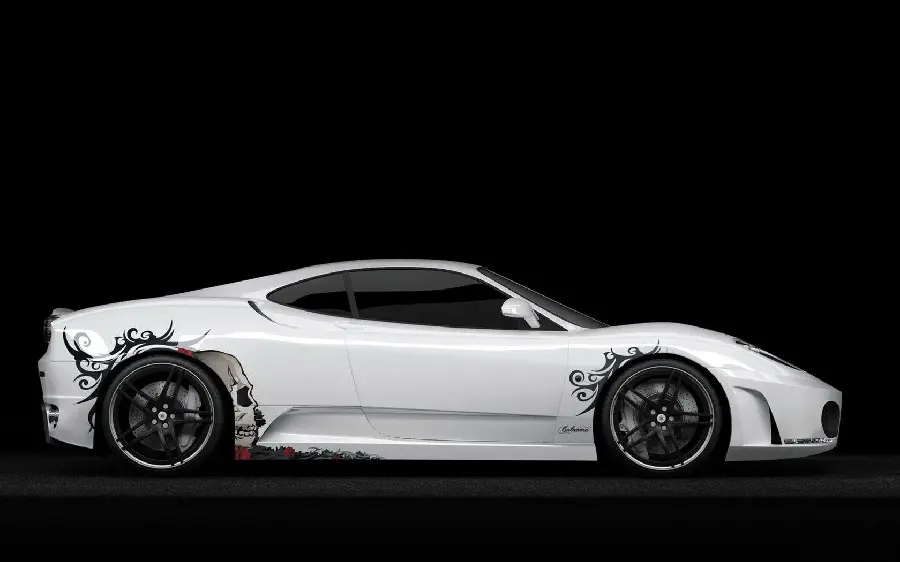 A background with a special design of a white Ferrari body on a black background