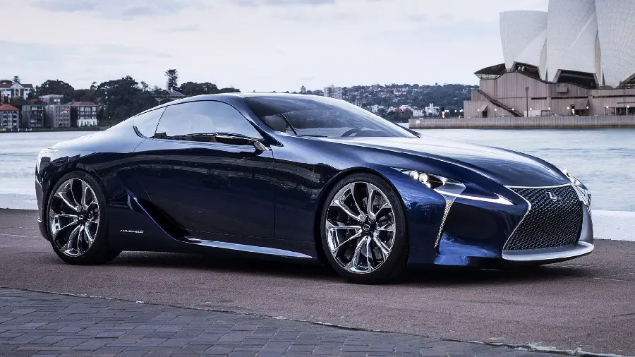 Download stylish background of Lexus LC 500 in gray color by the sea