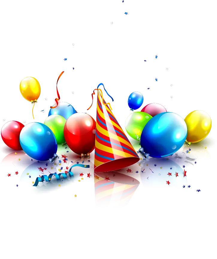 Beautiful photo of birthday hat and balloons with blank background for Photoshop