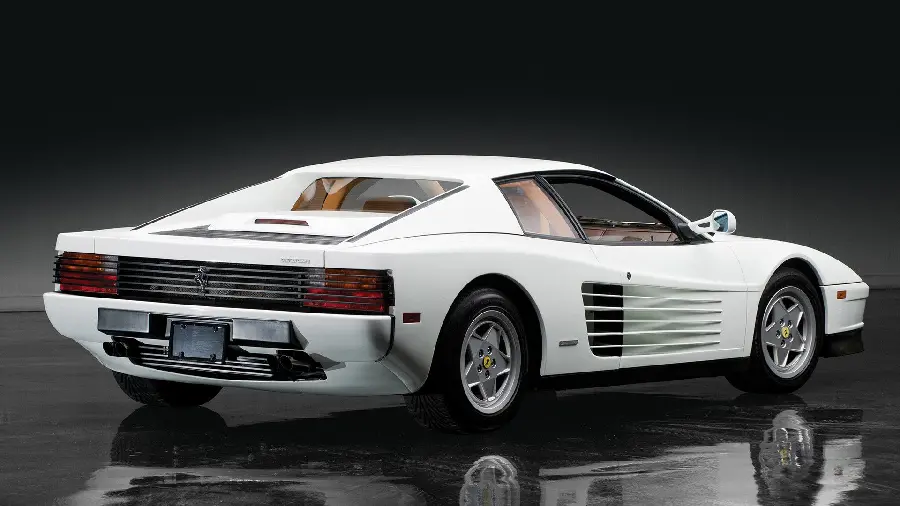 High quality vector of the hood of a white Ferrari with a black background