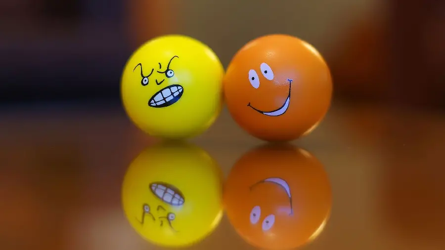 Orange and Yellow Happy and Angry Emoji Contrasting Balls Sticker