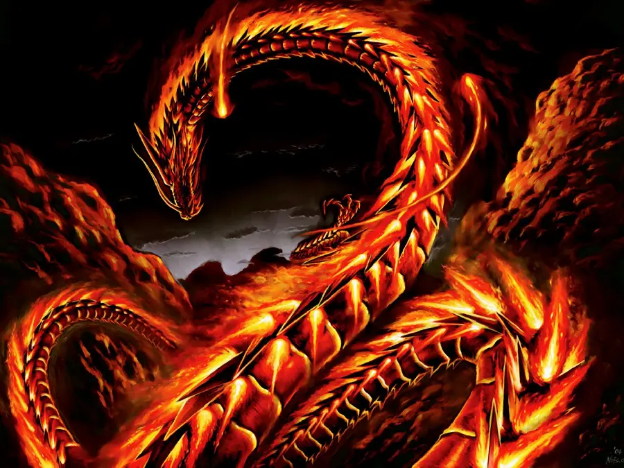 8K Wallpaper with a Scary Giant Fire Dragon Design
