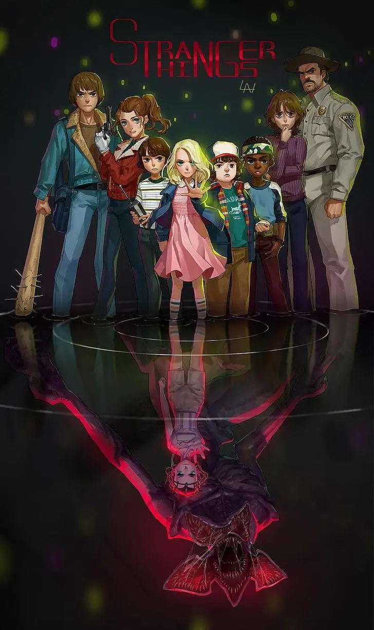 Cartoon and animated photo of the Stranger Things series