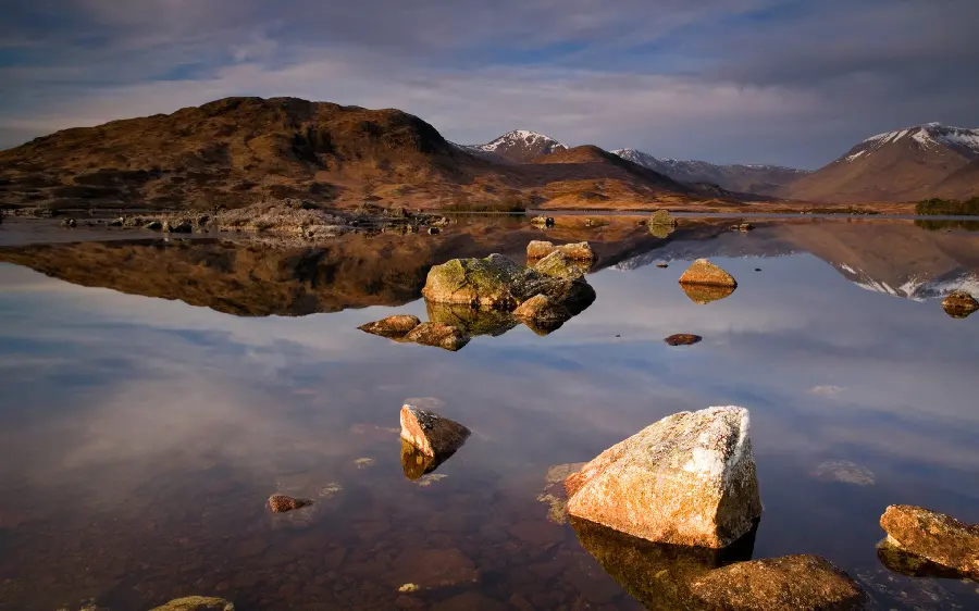 Clear lake with special stones in a high-quality artistic background