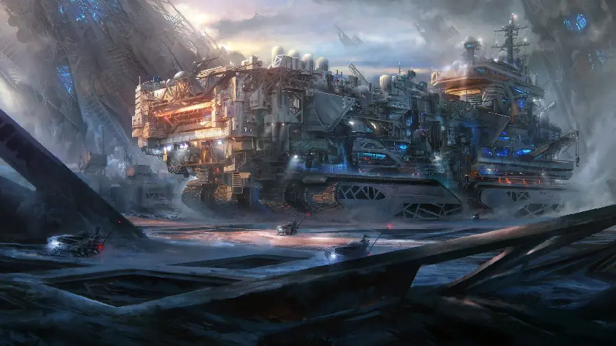 Fantasy image and mind-building of a special metal city for the post
