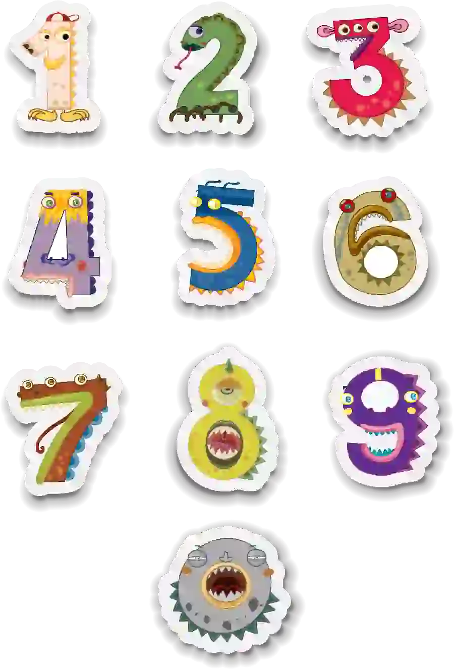 Monster Shaped Numbers Picture Without Background 1 to 9