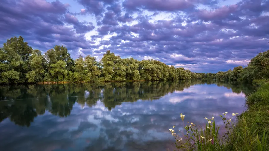 The most visible image of nature's reflection under a cloudy purple sky