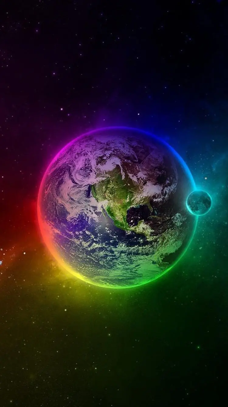 HD rainbow background with the Earth design for the phone