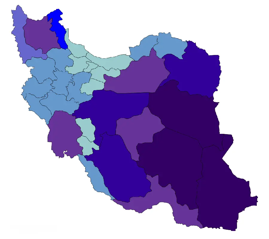 Free download PNG map of Iran with all provinces