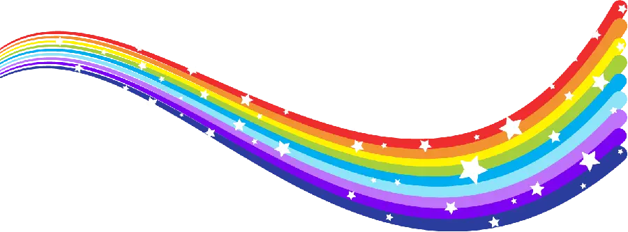 Photo of a seven-color rainbow with beautiful stars without a background