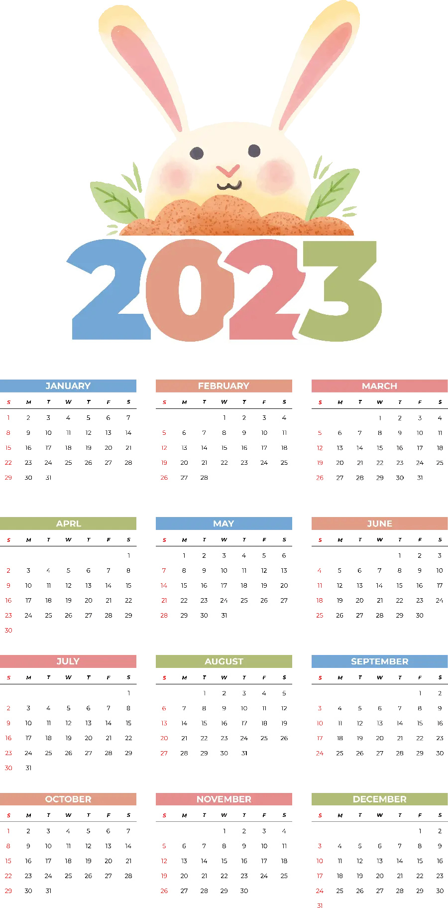 2023 Rabbit Calendar Very High Quality PNG Without Background
