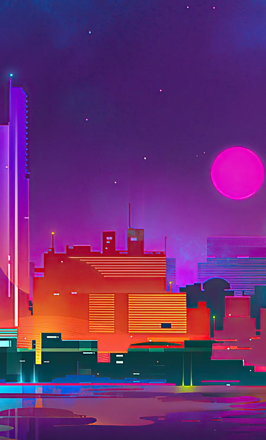 Beautiful Purple Digital Painting with Beautiful City Design