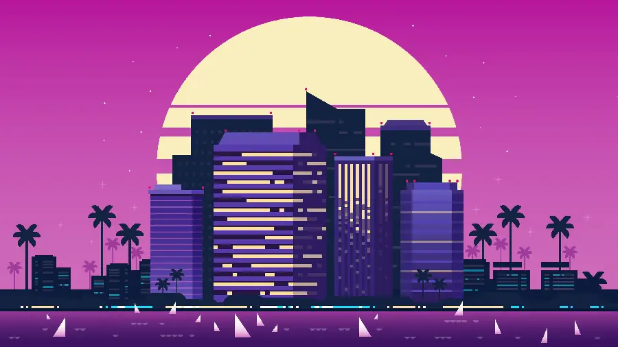 HD graphic photo of a beautiful city with a purple sky