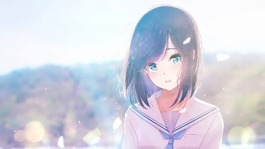 Full HD Image of a Black Haired Anime Girl with Mesmerizing Blue Eyes