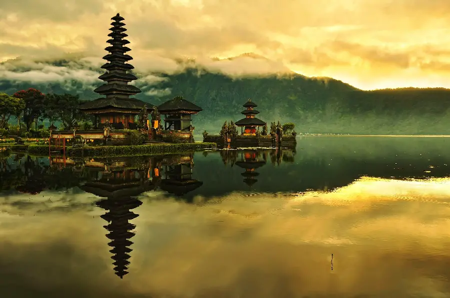 Picture of spectacular temples under the beautiful sky of Bali in Indonesia