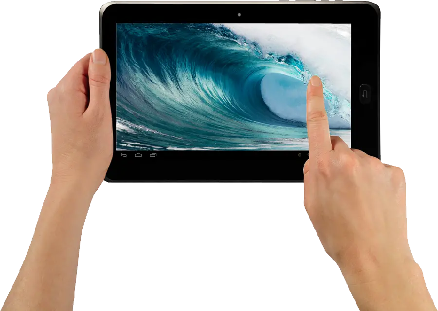 The coolest png working with a tablet with a beautiful sea wallpaper