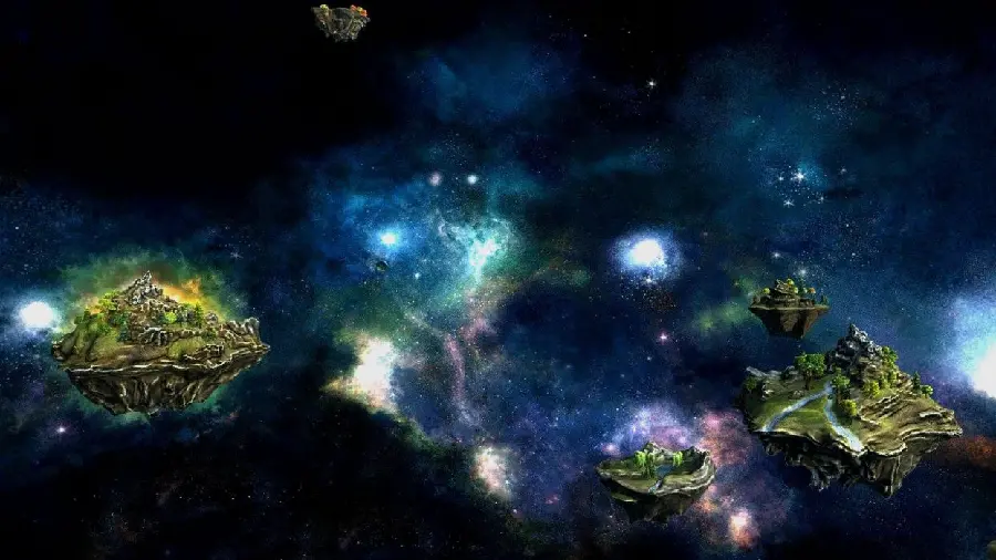 Science fiction masterpiece background of islands suspended in space