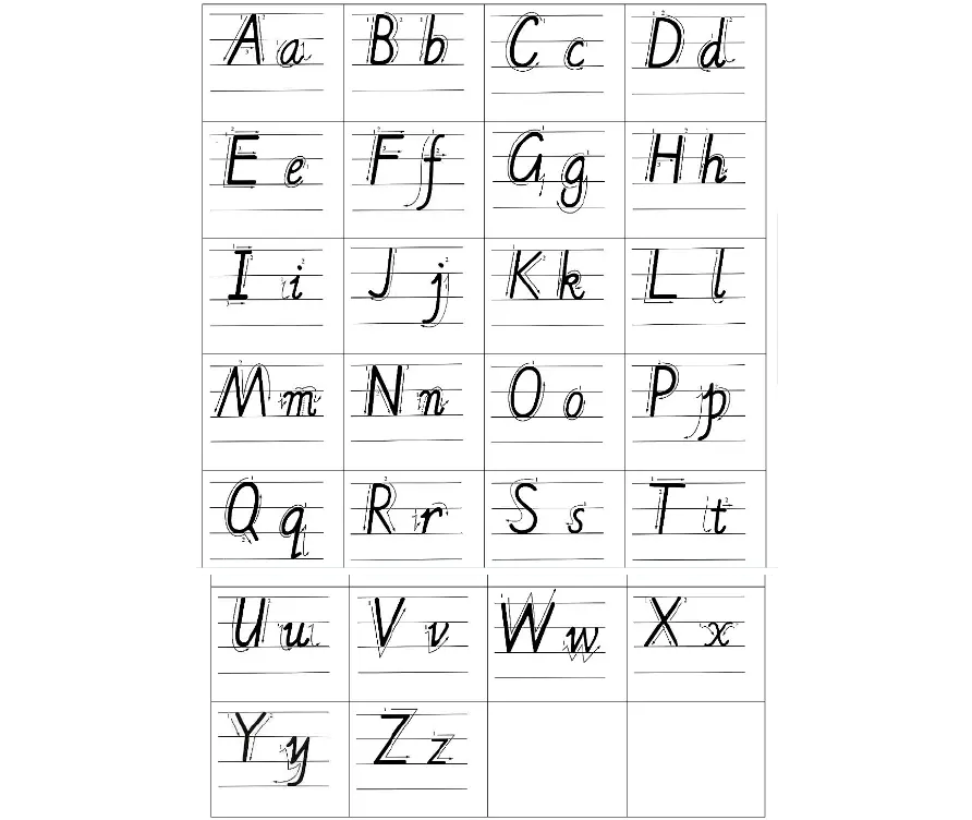 Picture of English letters in large and small line practice