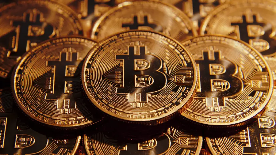 Coins Shiny Golden Bitcoin in a Full HD View
