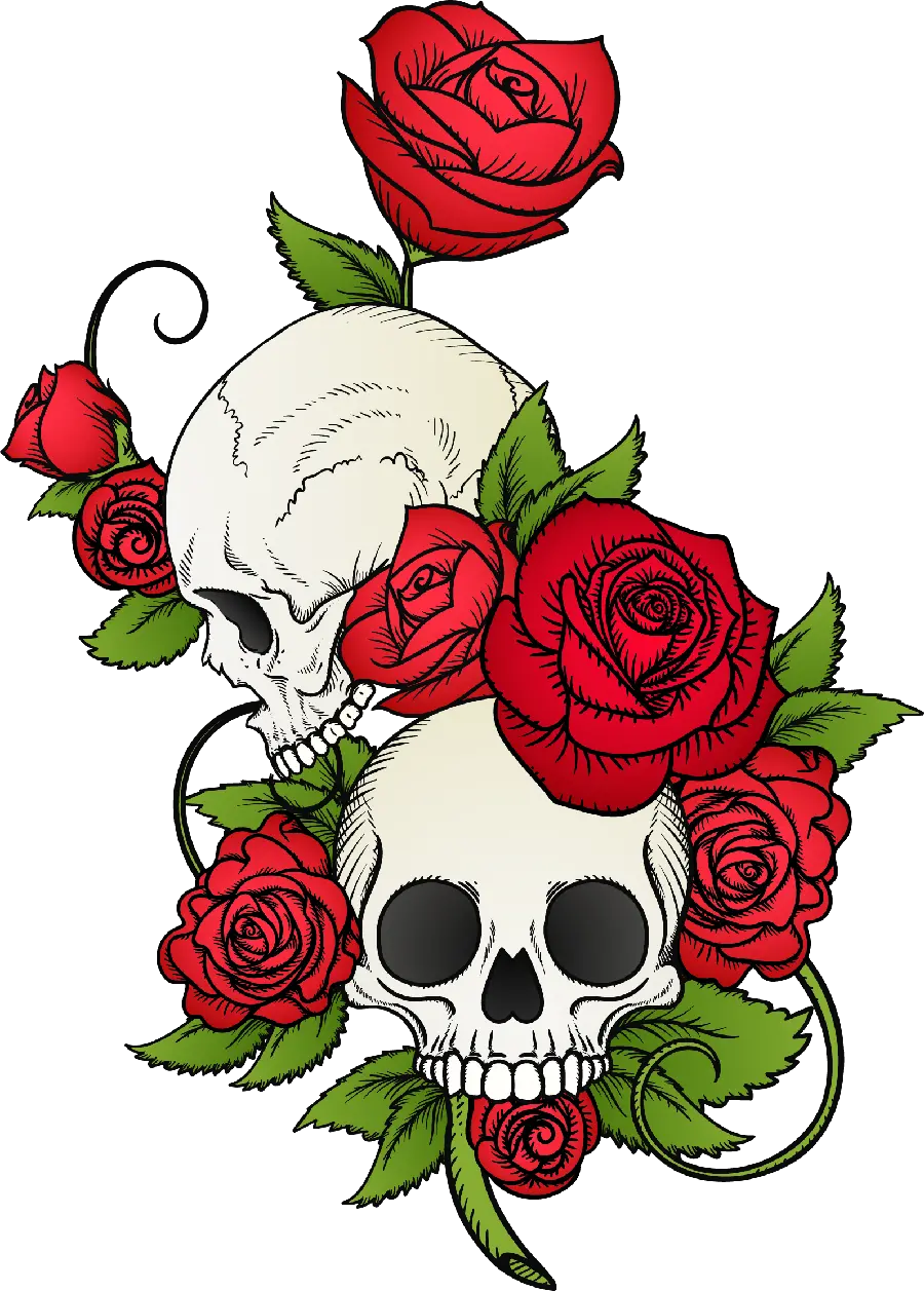 Best Romantic PNG with Red Flowers and Skull Design