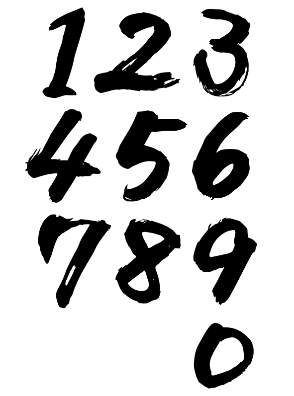 Mathematical numbers 1 to 9 separately in black