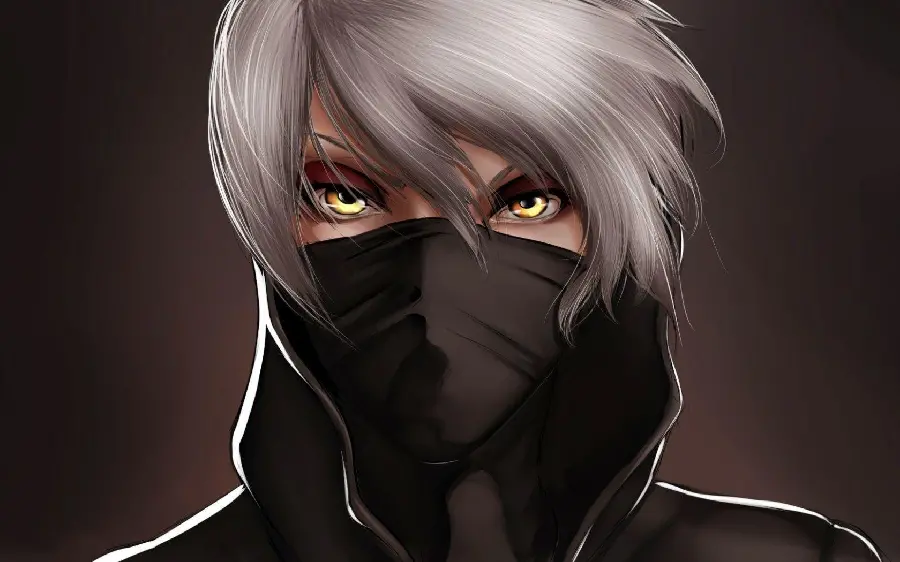 Scary white-haired anime boy with a mask on his face
