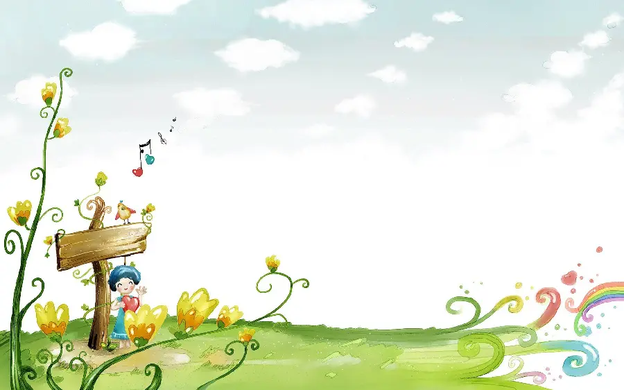 Cartoon photo without spring text suitable for writing children's poetry