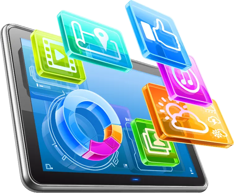 The latest 3D image of a tablet and social networks