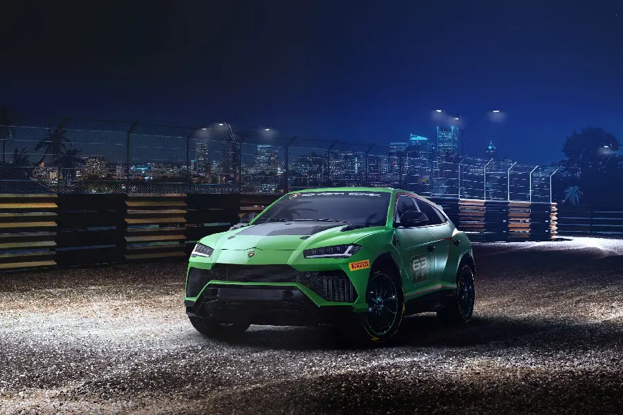 Green Lamborghini Wallpaper On The Edge Of The City
