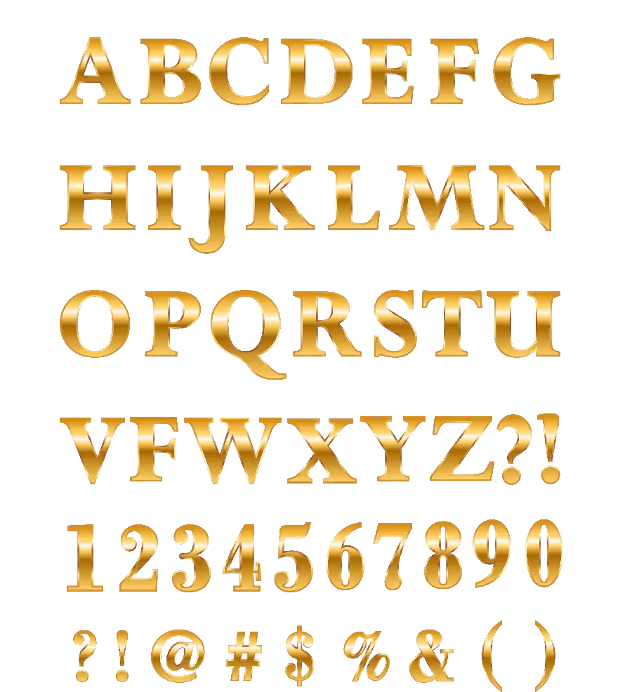 Beautiful picture of English letters with shiny gold design